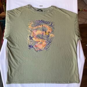 Shein Men Short Sleeve T-shirt size M, Green, Dragon & Butterfly